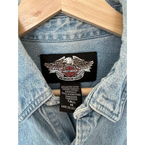 Harley Davidson Mens Denim Long Sleeve Button-Up Shirt M - Picture 4 of 5